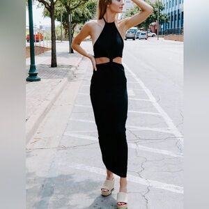 *NEW* Elegant Black Halter Backless Maxi Dress w/cutouts